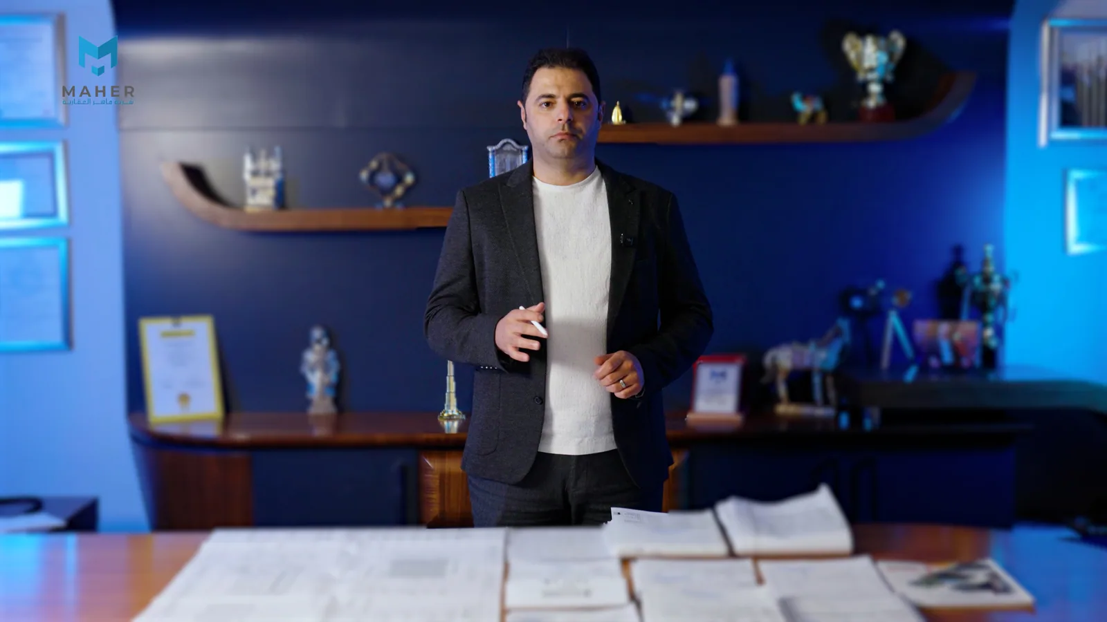 Going through project drawings in the executive office